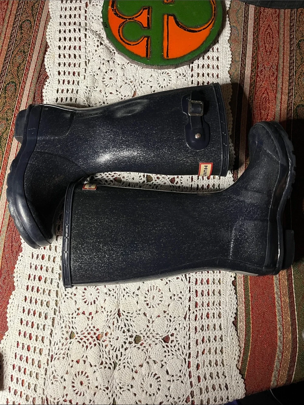 Hunter Blue Neptune  Glitter classicTall Rain Boots US 13 EU32